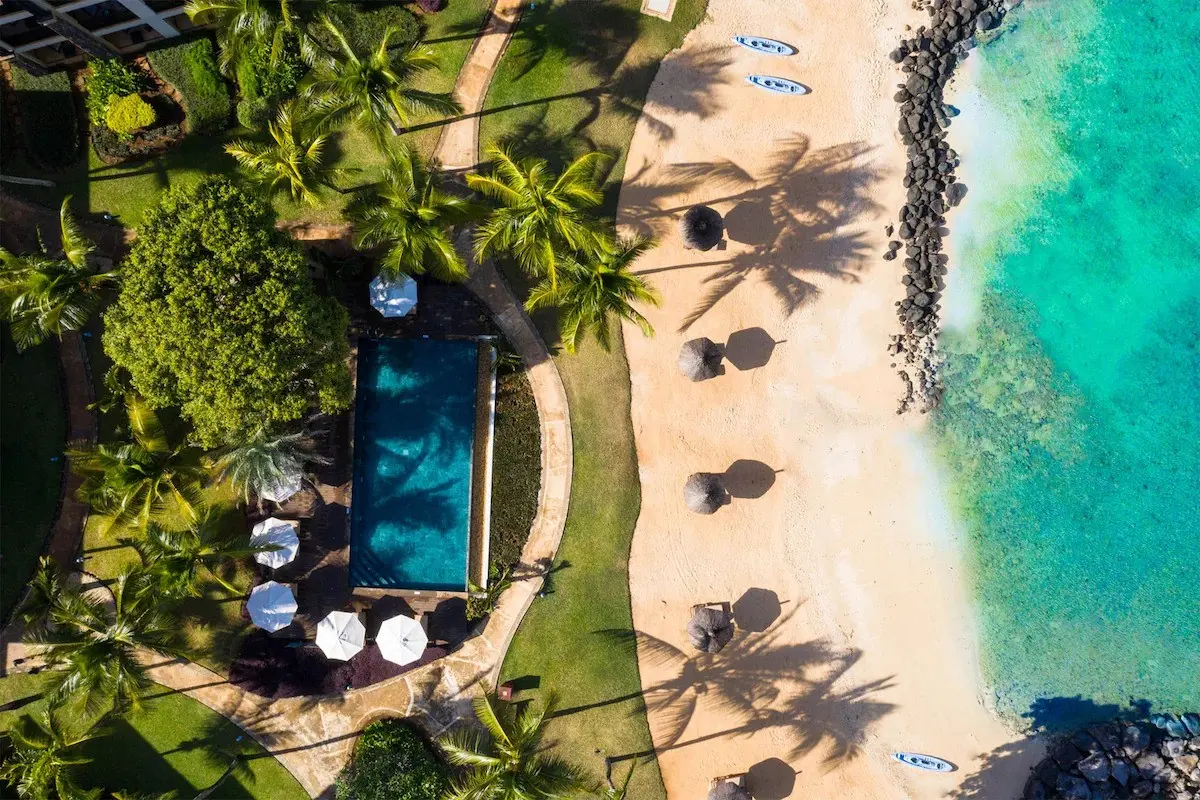 Intercontinental mauritius resort balaclava strand og hav set fra oven
