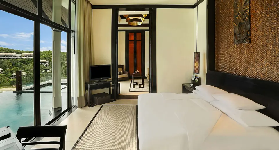 Værelse med havudsigt med seng på Banyan Tree Samui