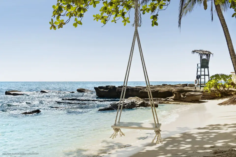 Gyngesæt hængende fra et træ på den maleriske strand i Koh Kood.